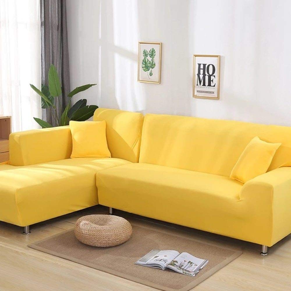Etui pour canapé de couleur unie grise et jaune : l'élégance du tissu extensible