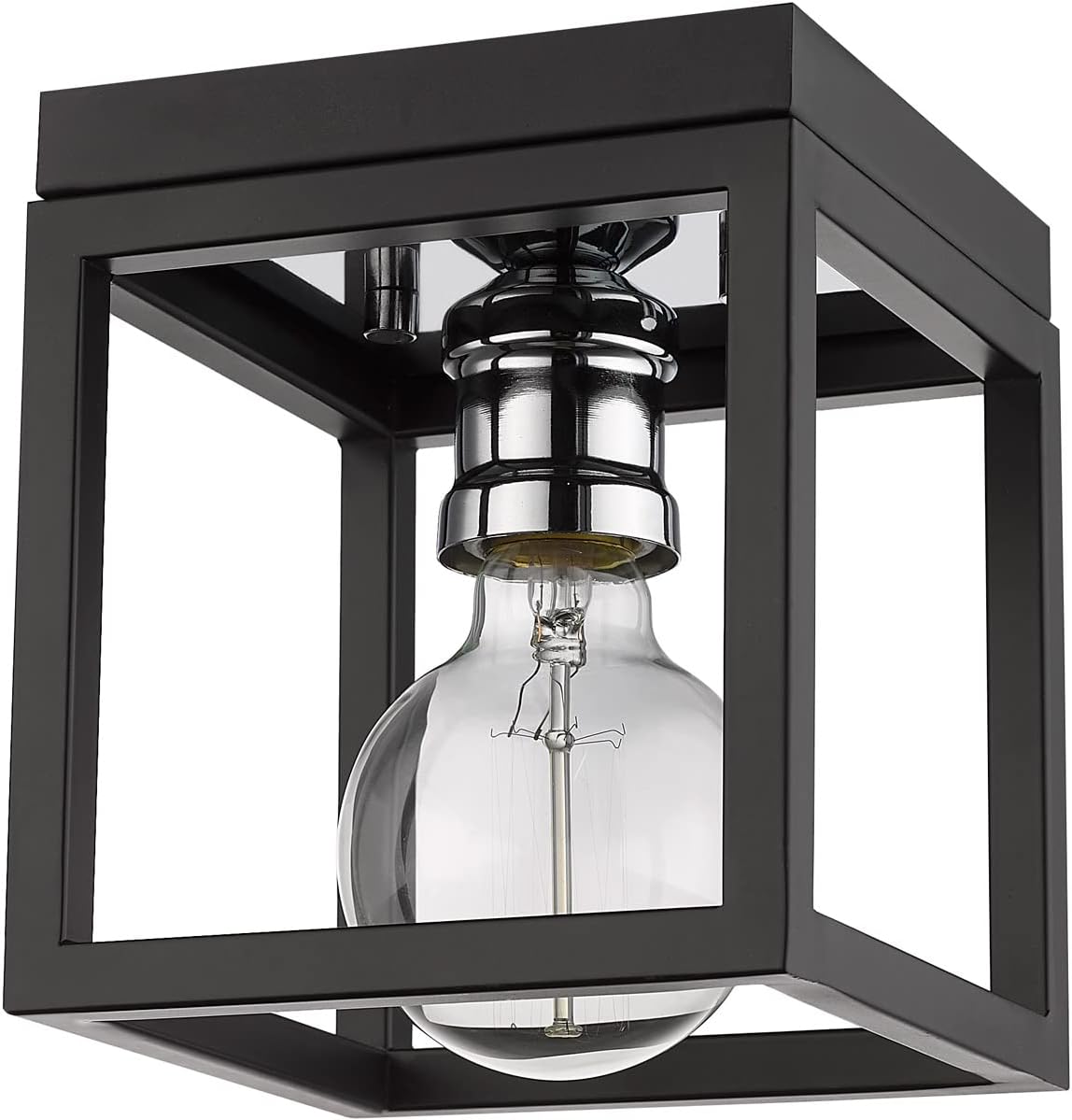 Z-Lite 480F1-MB-CH Kube Flush Mount, 1-Light 60 Watts, Matte Black and Chrome