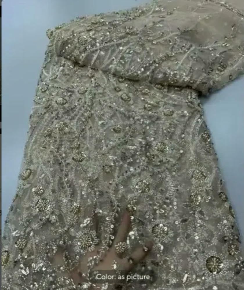 Tissu dentelle africaine perles lourdes sequins 5 yards couture robe nigériane