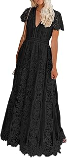 Women's V Neck Short Sleeve Floral Lace Wedding Dress Bridesmaid Cocktail Party Maxi Dress - Buy now