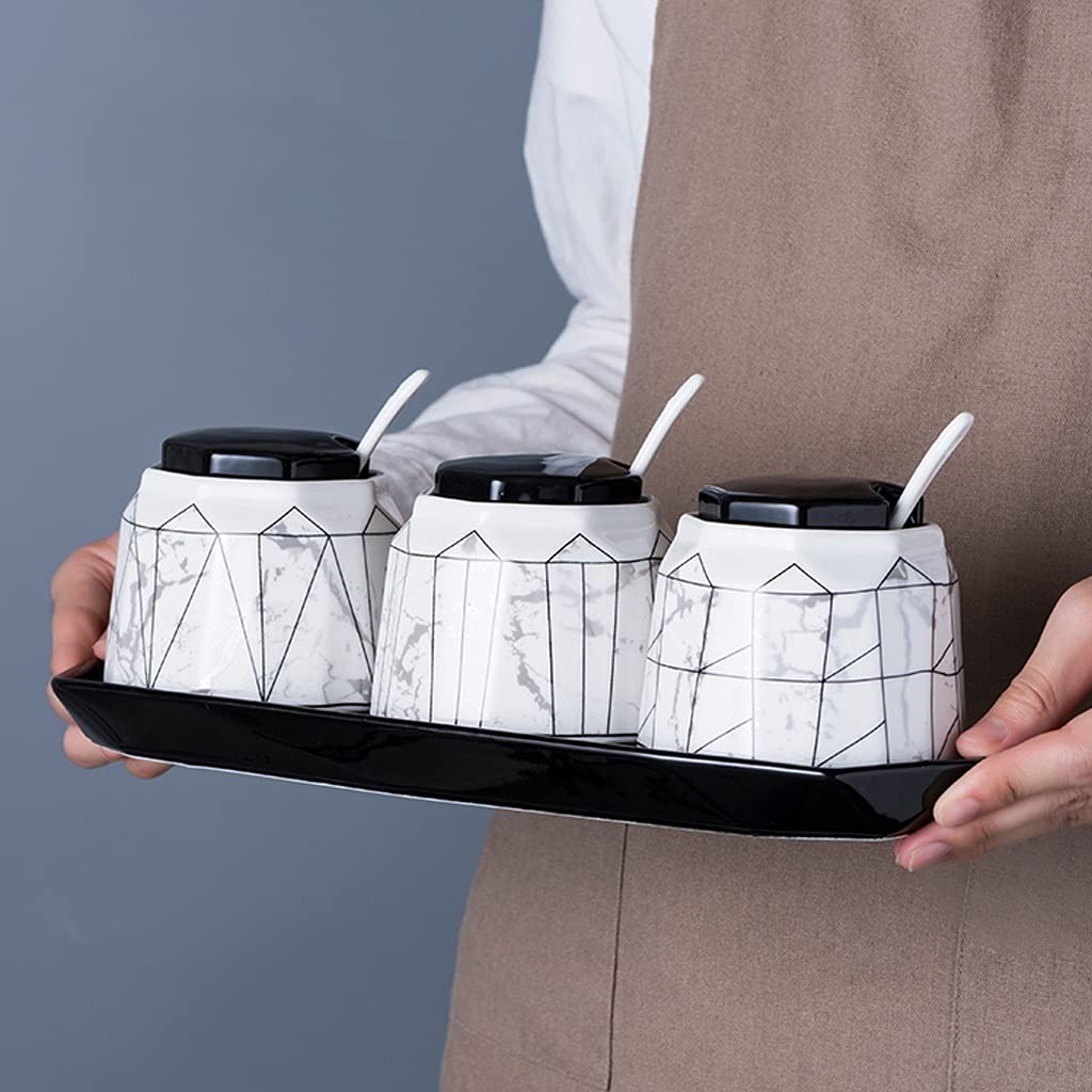 Słoiki ceramiczne. Zestaw garnków Pojemnik na przyprawy z łyżeczką ceramiczną z pokrywką i tacą 380 ml Cukiernica Pojemnik na przyprawy Puszka na przyprawy