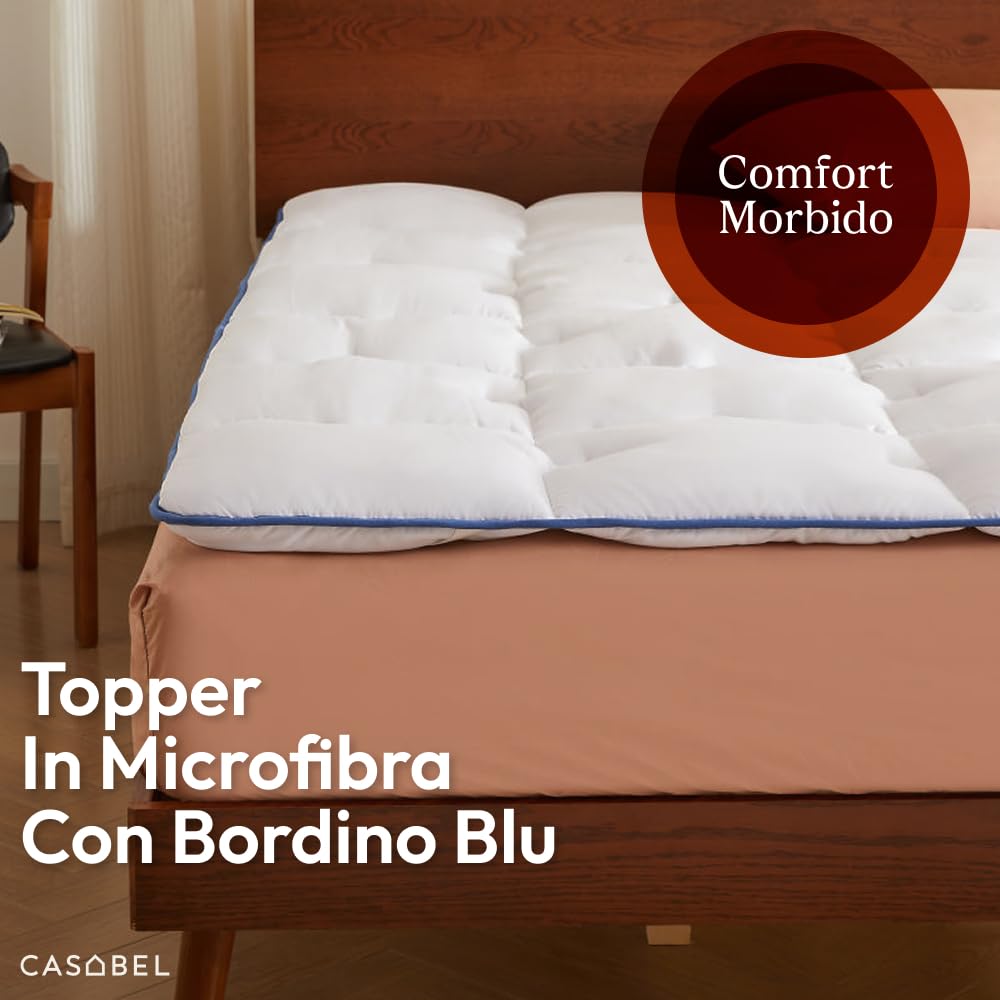 CASABEL Topper Matrimoniale 140x190 cm - Topper Materasso Matrimoniale Imbottito 140x190 - Ultra Morbido, Lavabile e Antiacaro - Coprimaterasso per Letto e Divano Letto