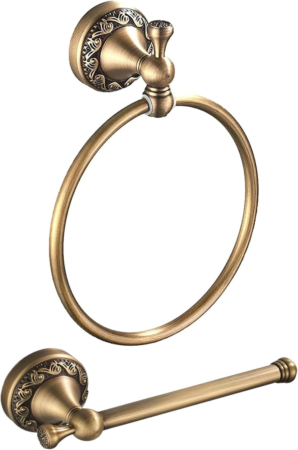 Antique Brass Toilet Paper Holder,Brass Hand Towel Ring,Antique Towel Holder Toilet Paper Hanger 2 Pieces,Retro Tissue Roll Holder Bathroom Accessories Wall Mounted