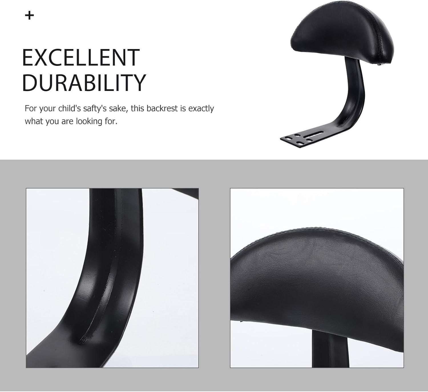 Kisangel Bike Backrest for Children Rear Seat 8.3X7.9X6.7 Inch Black Leather Cushion Safety Support for Electric Bicycle Cycling Comfort