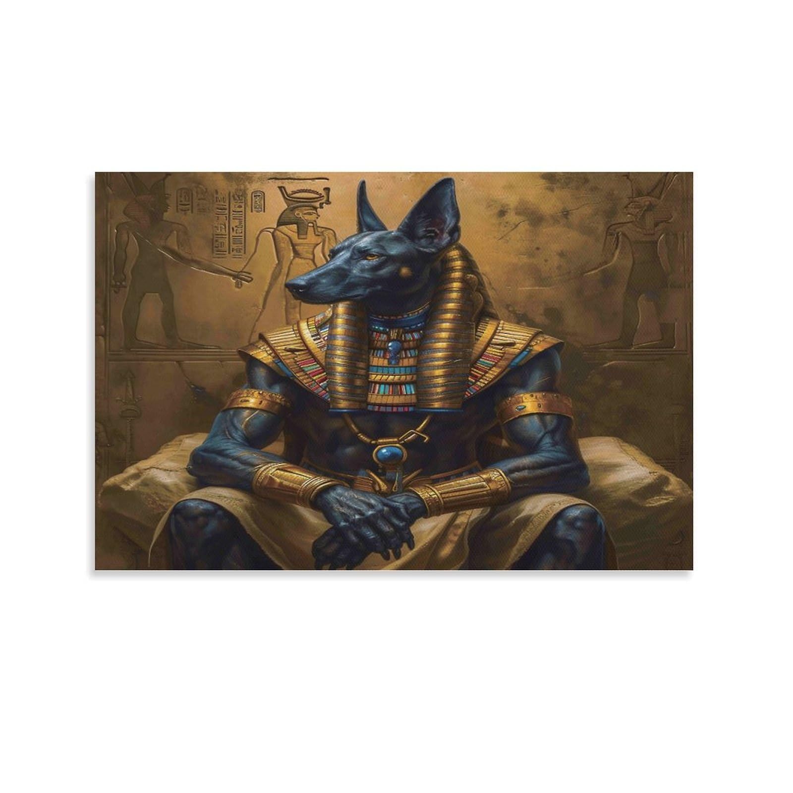 CPLVKWRQJ Ancient Egyptian God Single Piece Anubis Ancient Egyptian Portrait Canvas Art - Kitchen Canvas Wall Decor Removable Multi-Purpose Ready to Hang 12x18inch(30x45cm)