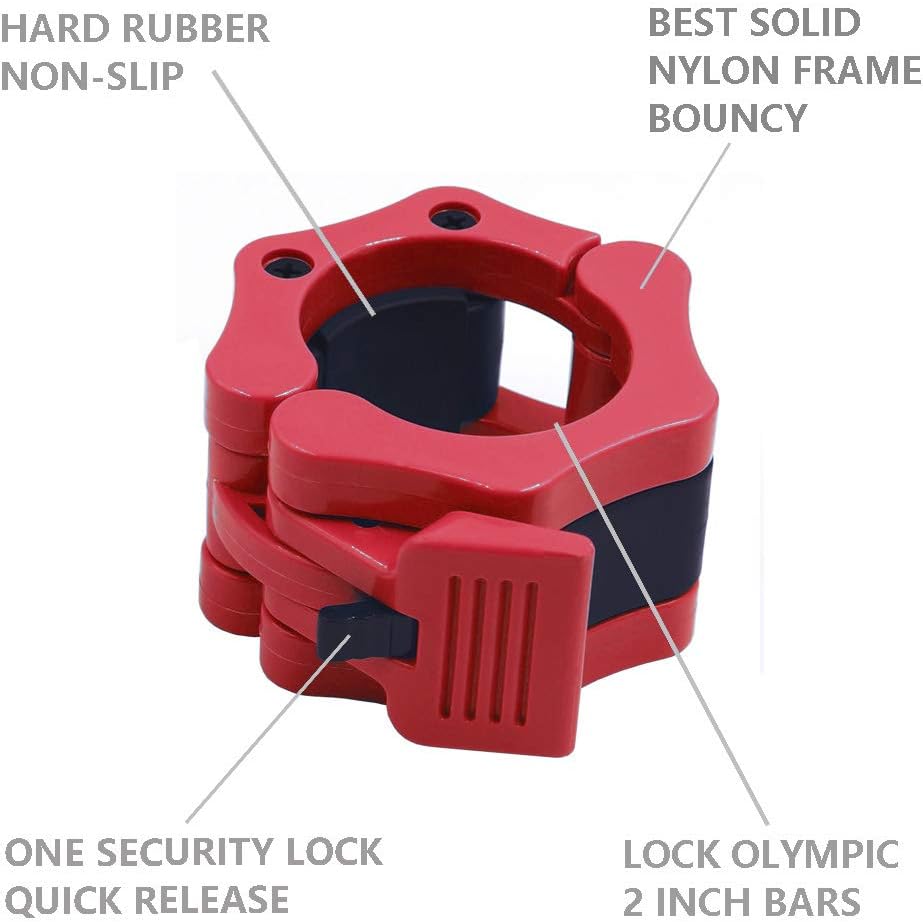 Strainho Quick Release Weight Clamps - Locking 2" Olympic Size Barbell Collars - Bar Clips for Powerlifting Workout and Pro Training - Sold in Pair (Red) : Sports & Outdoors