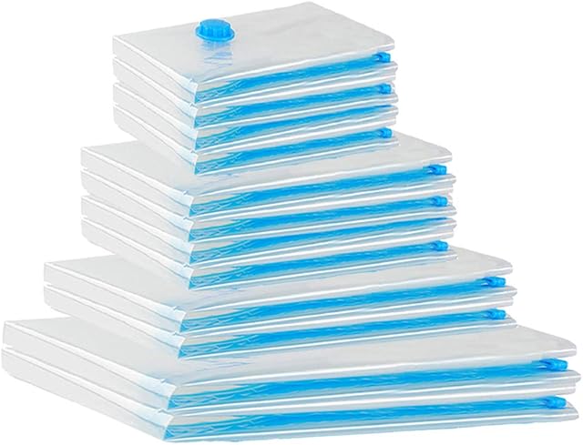 12 QH Vacuum storage bags, including 2 extra large (100 x 130cm), 2 large (100x70cm), 4 medium (60x80cm), 4 small (40x60cm) compression reusable storage bags