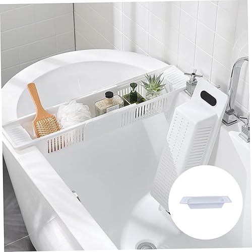 Miniatura 7 de Housoutil Estante de bañera ajustable para tableta, soporte de juguete para bañera, bandeja de almacenamiento para bañera, bandeja de almacenamiento