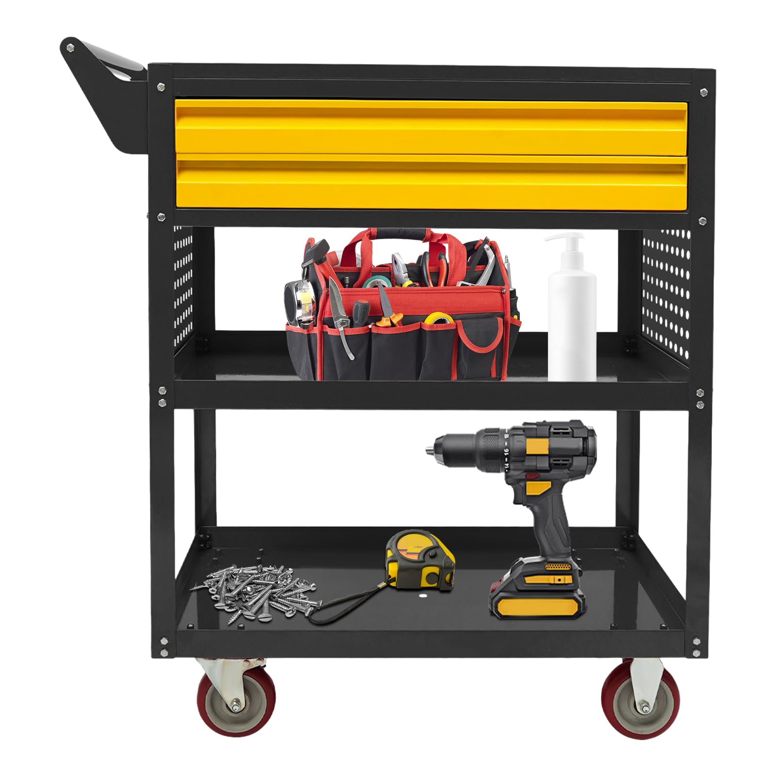 Carrello da officina, carrello da officina con scomparti per officina (nero) | Banco da lavoro mobile, carrello da officina, carrello per trasporto e stoccaggio, portata 181 kg, 79 x 45 x 96 cm