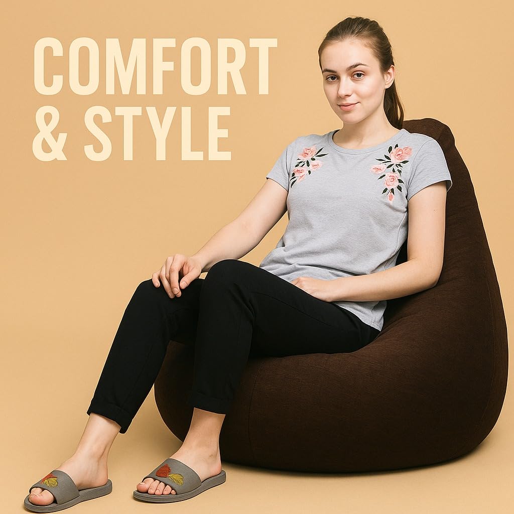 ink craft Bean Bag Cover Without Beans Durable & Stylish Covers for Ultimate Comfort, Machine Washable & Replaceable Covers | Perfect for Home & Office (1+ 1 Combo) (Brown) 1