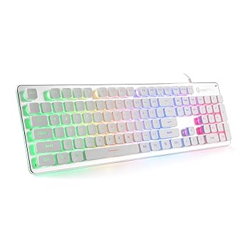LANGTU Membrane Gaming Keyboard, Rainbow LED Backlit Quiet Keyboard for Office, USB Wired All-Metal Panel 25 Keys Anti-ghosting Computer Keyboard 104 Keys - L1 White/Silver?