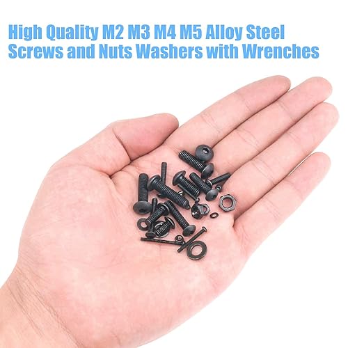 Miniatura 6 de DYWISHKEY 1220 piezas M2 M3 M4 M5 acero de aleación de grado 109 tornillos de cabeza hexagonal tuercas arandelas kit surtido con llaves hexagonales