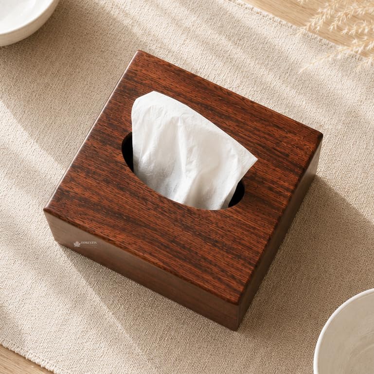 Image of Wooden Tissue Box| Rosewood Napkin Box| Tissue Holder Organizer for Table, Home, Office, Car| Square Facial Paper Cloth Storage Case| Dispenser (6X6 Inches, Ambrin)