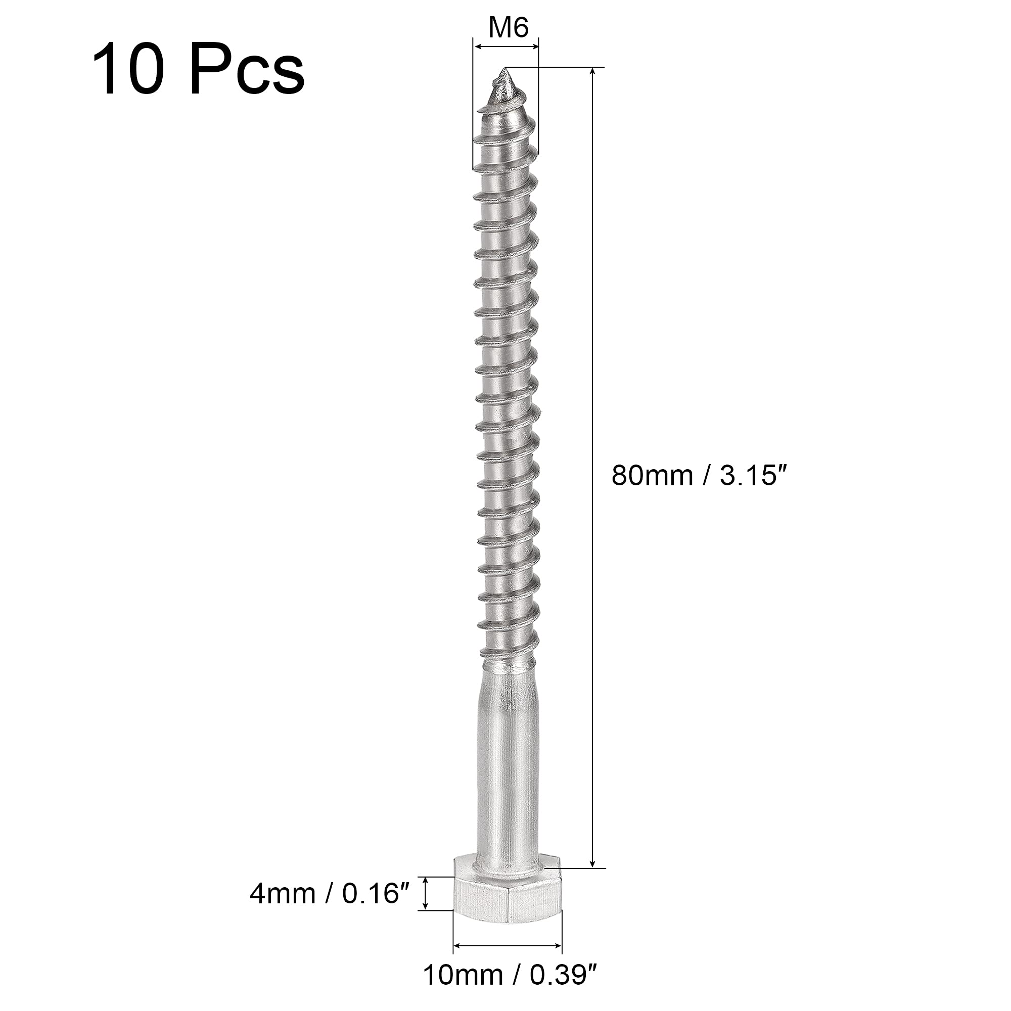 Lot De 5 Boulons Fixation Poteau Tête Hexagonale M6x80mm Acier Inox - Marque Uxcell