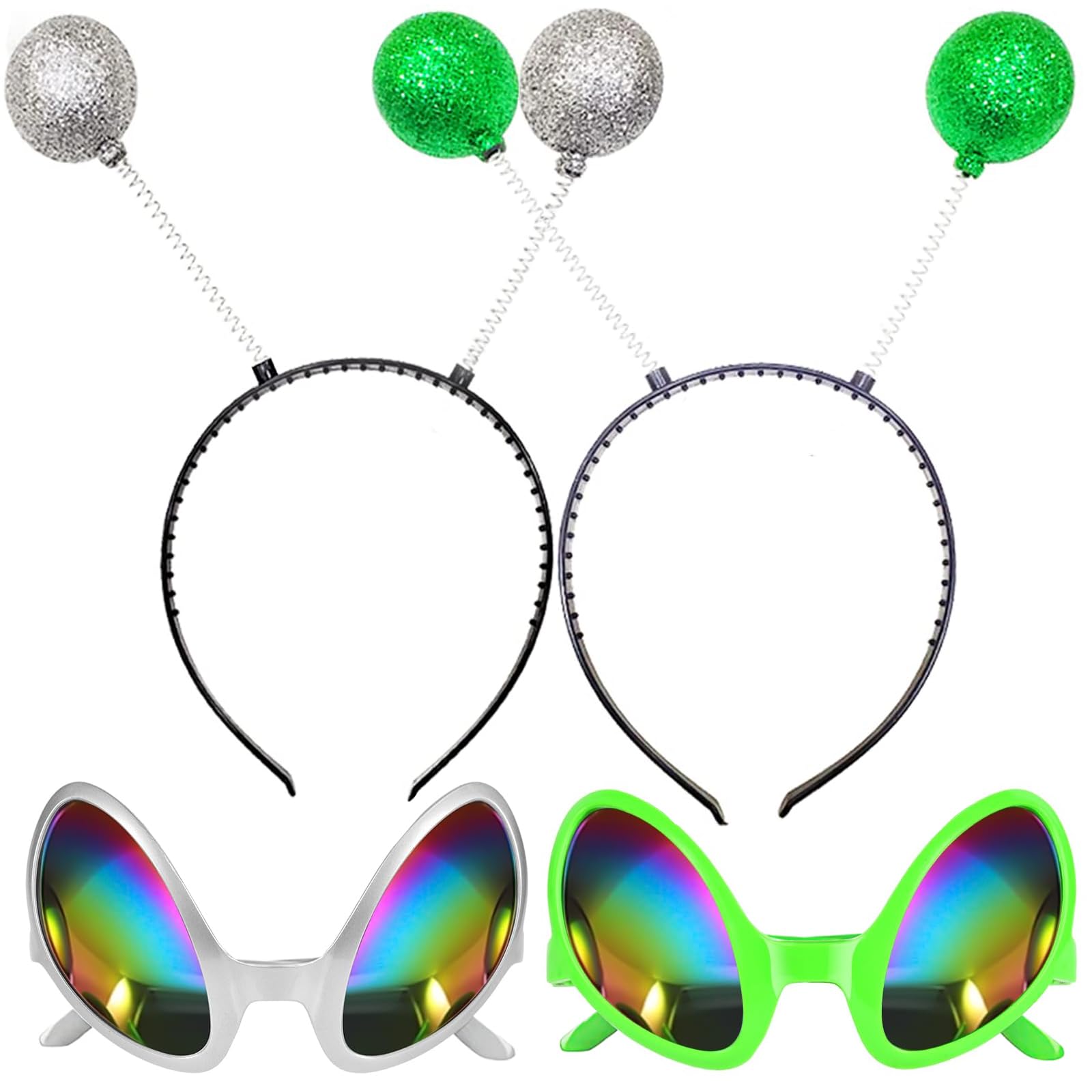 Goenb 2 Pairs Alien Headband and Glasses, Alien Antenna Headband for Adult Women Space Theme Costume for Halloween Dress Up