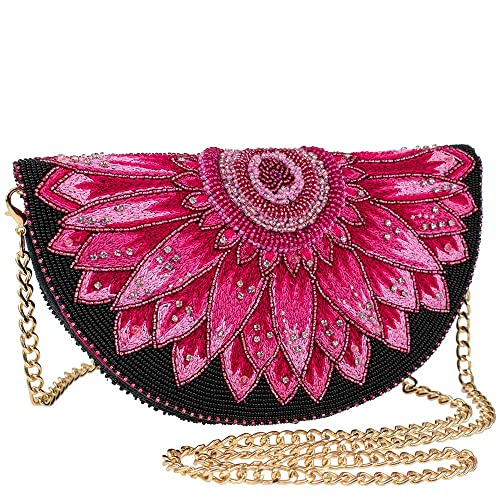 Image of Mary Frances Flirty Beaded Crossbody Handbag Clutch Gerbera Daisy Novelty Purse, Pink