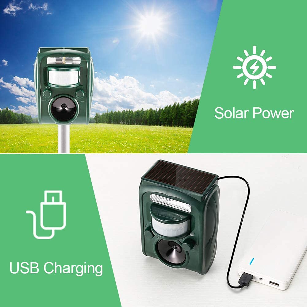 Abilly 2021 Solare Ultrasuoni in Repellente per ratti, scoiattoli, cervi, procione, puzzola, coniglio, talpa, cane, gatto, impermeabile con rilevatore di movimento