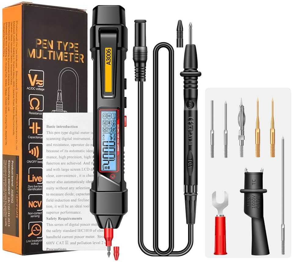 A3006 Pro 4000 Counts Multifunctional Pen Type Multimeter - Versatile AC/DC Voltage Tester, Ohm Hz Zero Fire Line Detector, Digital Electric Tool with Backlit LCD Display, Compact and Portable