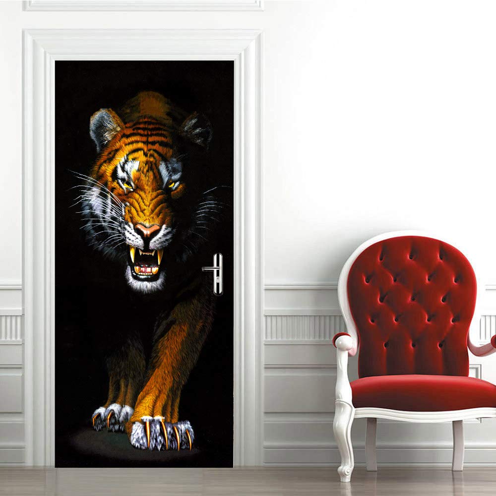 Sticker de porte trompe l'oeil tigre étanche amovible pour rénovation