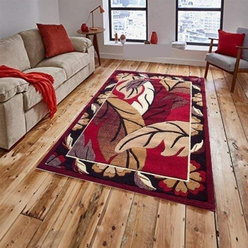 Image of Soft Thick Geometric Acrylic Washable Anti Skid Carpet. for Living Room Bedroom. Hall Size 6 x 8 feet (150X210 Cm) RED D38