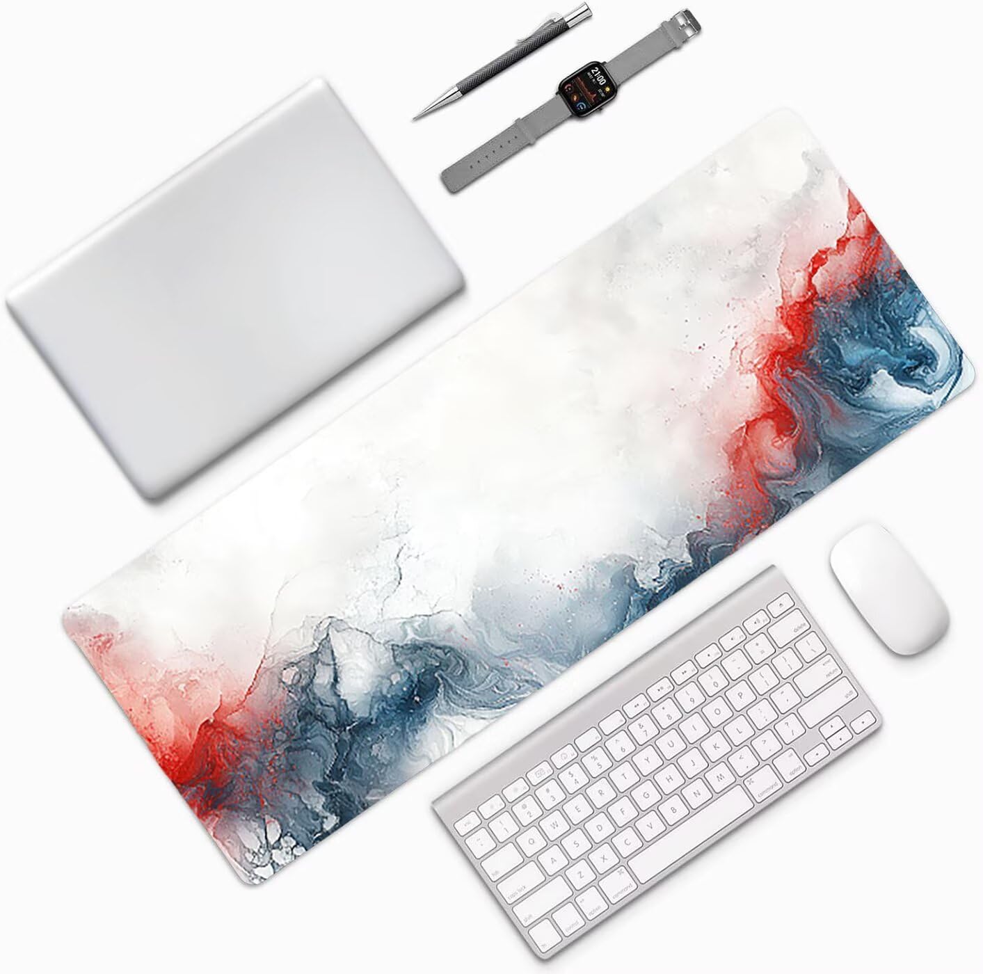 Lpfieonn Semplice Tappetino Scrivania XXL, 160x80cm- Tappetino Mouse Gaming, Bianco Tappeto Scrivania Extralarge, Mouse Pad XXL con Base in Gomma Antiscivolo, Bordi Cuciti PF-3695
