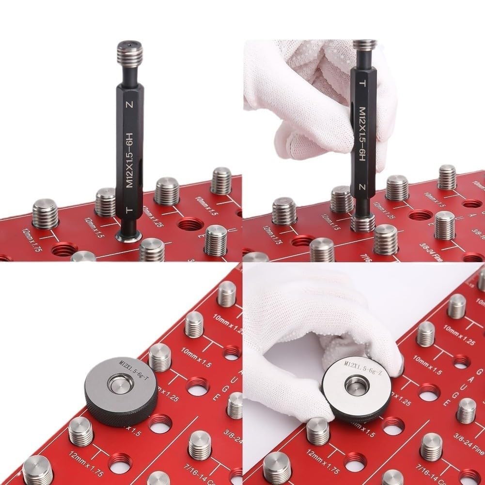Calibro di filettatura preciso in lega di alluminio per viti metriche e SAE, robusto tester di filettatura con custodia, per officina e meccanico auto, 22,5 x 21,3 cm