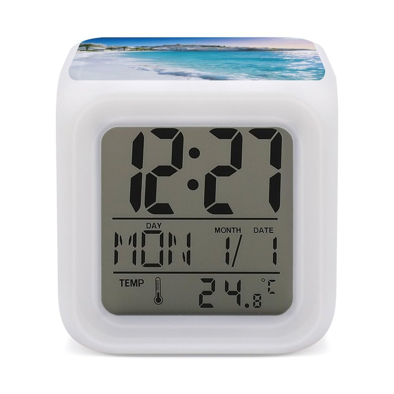 Reloj despertador digital Ibiza con luz de 7 colores cambiantes y pantalla eléctrica LED