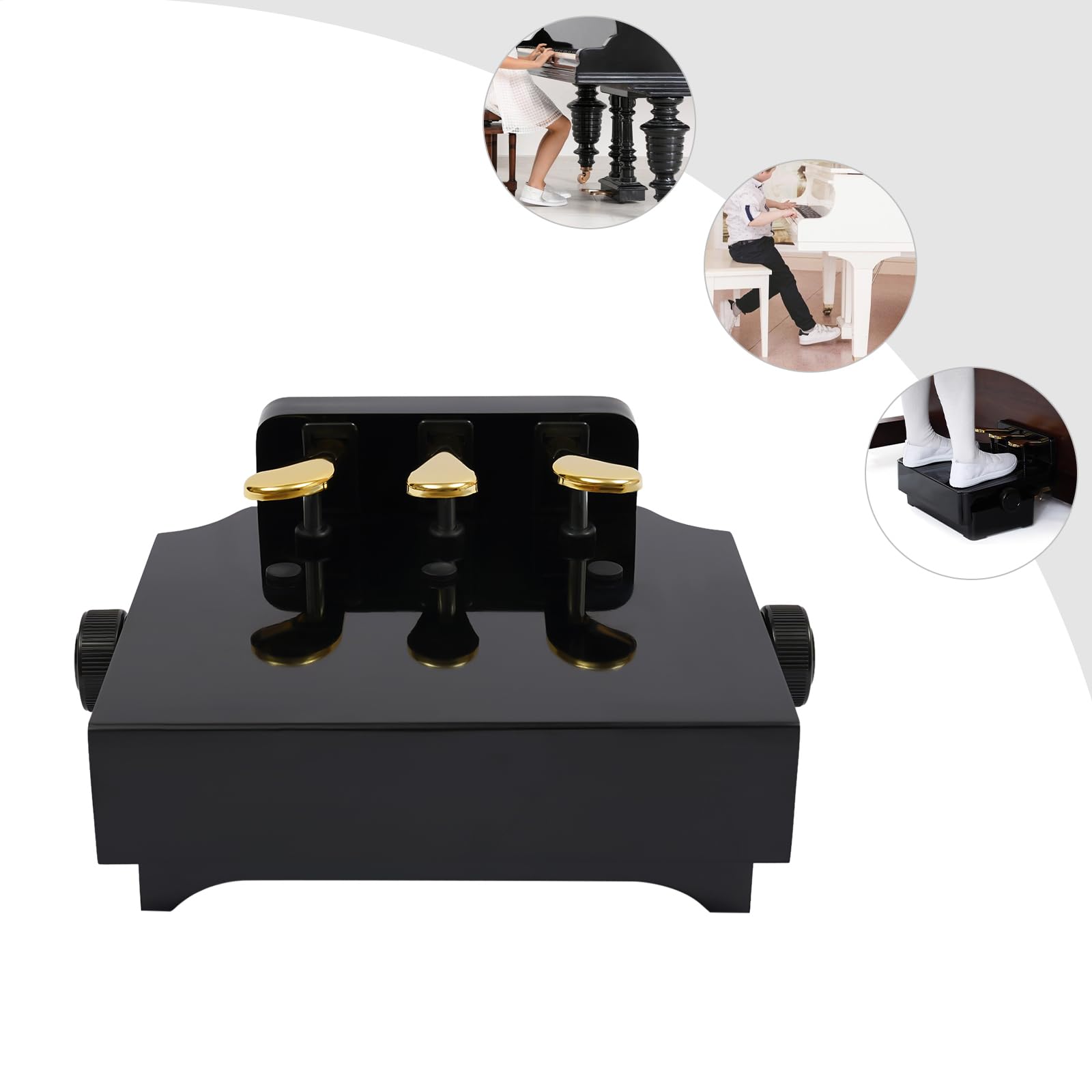 Elevador de pedal infantil para piano, extensor de pedal, banco de extensión de pedal, efecto de pedal con 3 pedales, altura ajustable para niños de 4 a 12 años, color negro