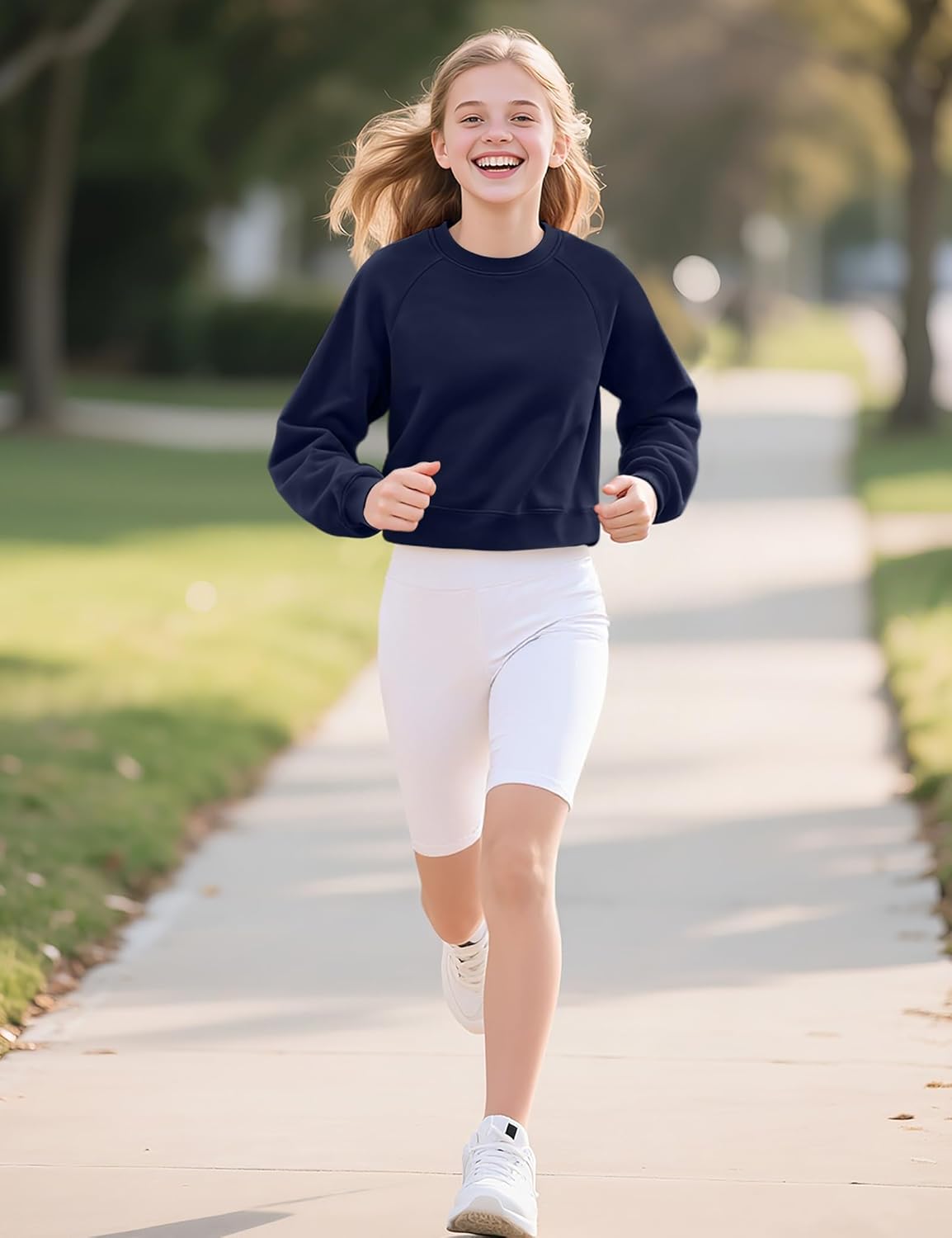 JOCMIC Girls Crewneck Sweatshirt, Long Sleeve Plain Shirts Crop Tops with Thumbholes for Teens Youth - Image 3