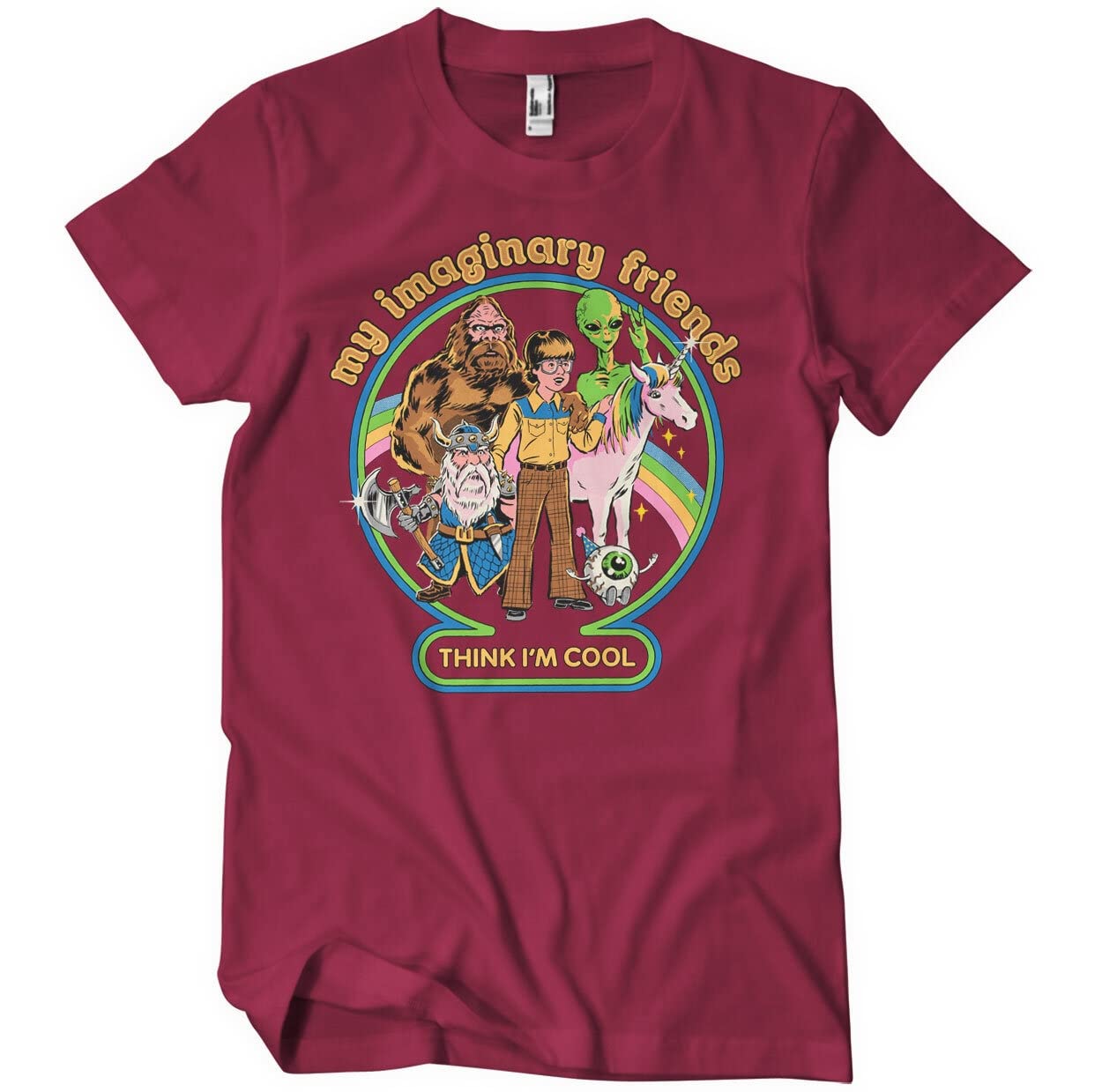 Steven Rhodes Officially Licensed My Imaginary Friends Think I'm Cool Mens T-Shirt (Tango-Red), Large