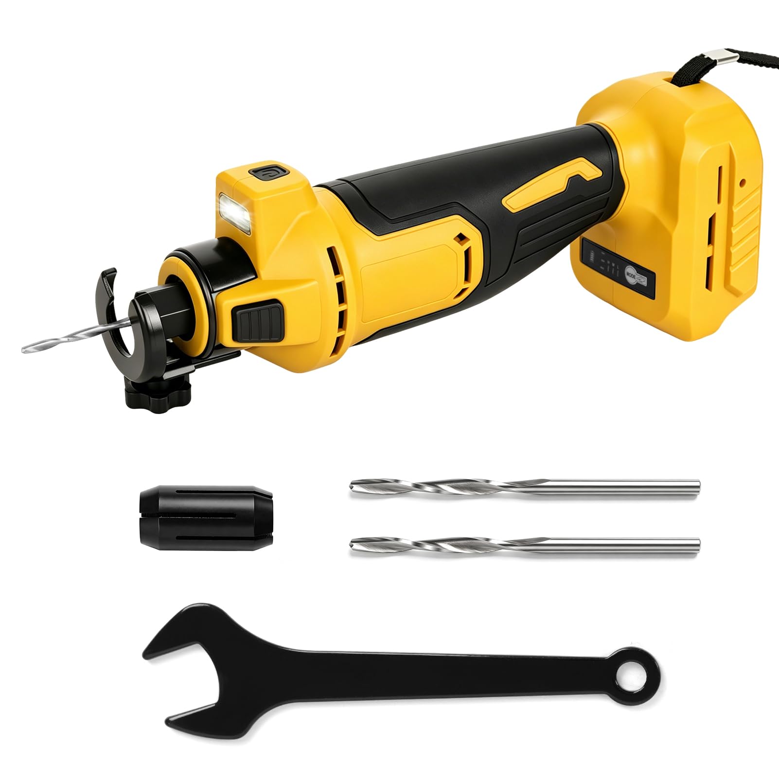Taglierina rotante a batteria, compatibile con batteria da 20 V, strumento di taglio per cartongesso, set di seghe elicoidali senza fili, luce LED, 3 velocità 20000/25000/30000 giri/min, regolazione