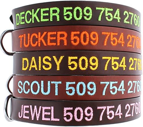 GoTags Personalized Leather Dog Collar, Custom Embroidered with Pet Name and Phone Number, Soft Leather with Rounded Edges for Comfort Fit in Small, Medium, or Large; Male or Female Dogs