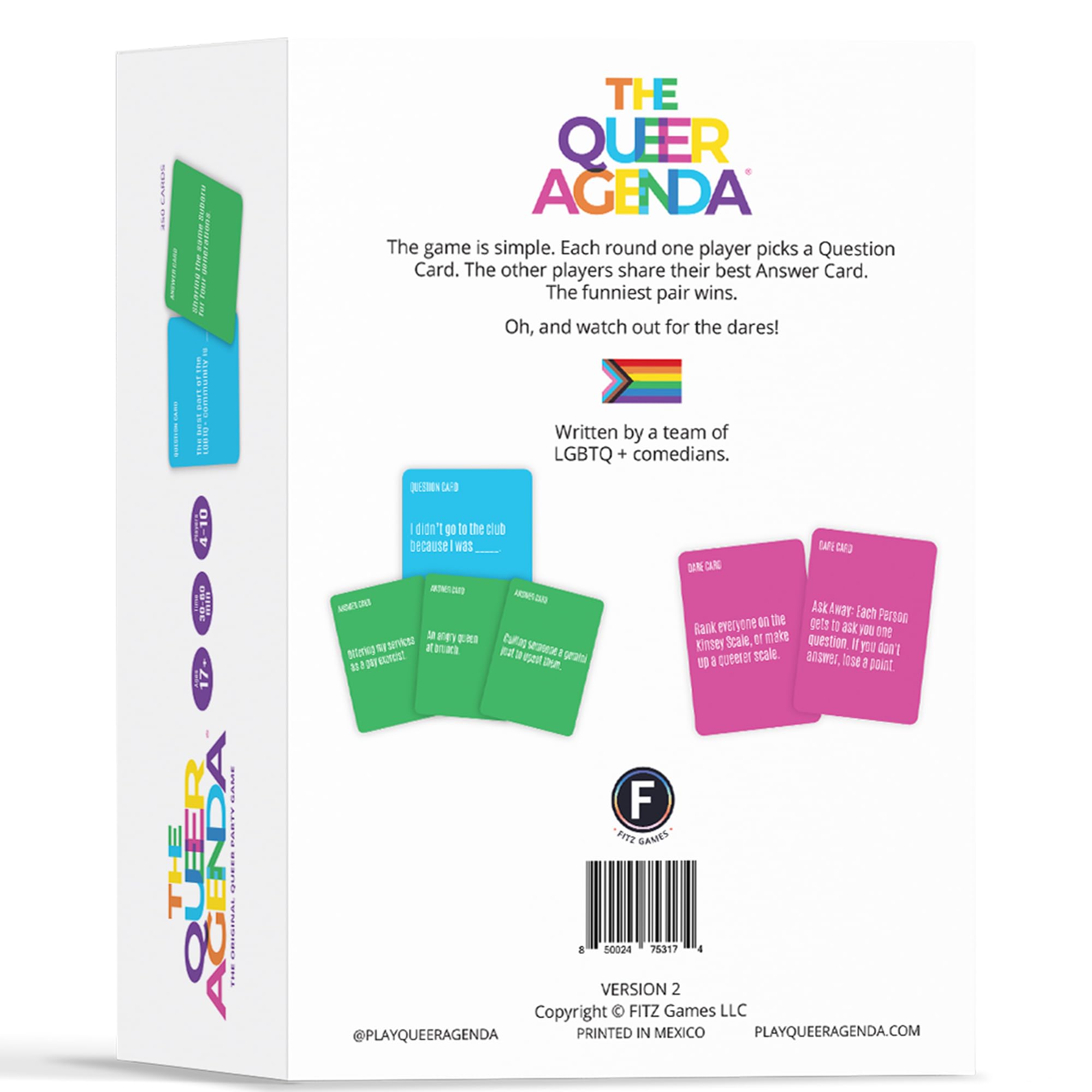 FITZ Games The Queer Agenda Partyspiel – 350 freche LGBTQ+ Karten für lustige Spielabende, ab 17 Jahren, 4–10 Spieler, 30–60 Minuten Spielzeit, hergestellt