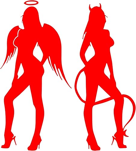 Miniatura 9 de Cartat2s - Calcomanía de vinilo de diablo y ángel Good and Evil Women Diva | 3 tamaños y 12 colores para elegir | Adhesivo para ventana y cuerpo