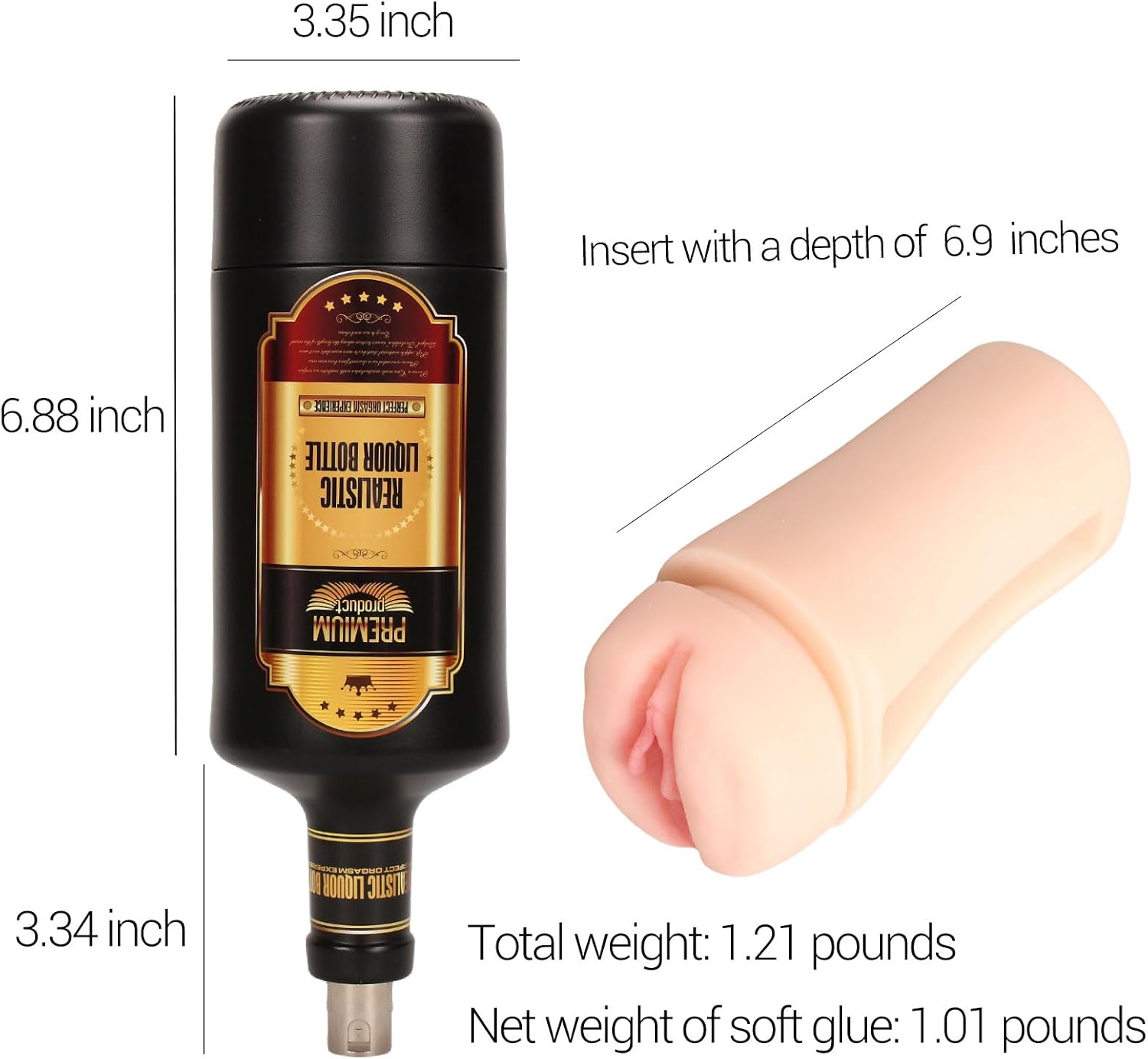 Amausen 3XLR Sex Machine Attachment Male Masturbator Cup Hands Free Automatic Thrusting Stroker Large Size Pocket Pussy for Men Discreet Wine Bottle Design Soft TPE Texture