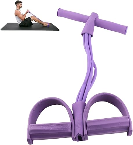 Miniatura 3 de Pedal Resistance Band, 4 Tube Elastic Pull Rope Sit Up Training Yoga Strap Bodybuilding Expander for Abdomen Waist Arm Leg Stretching Training