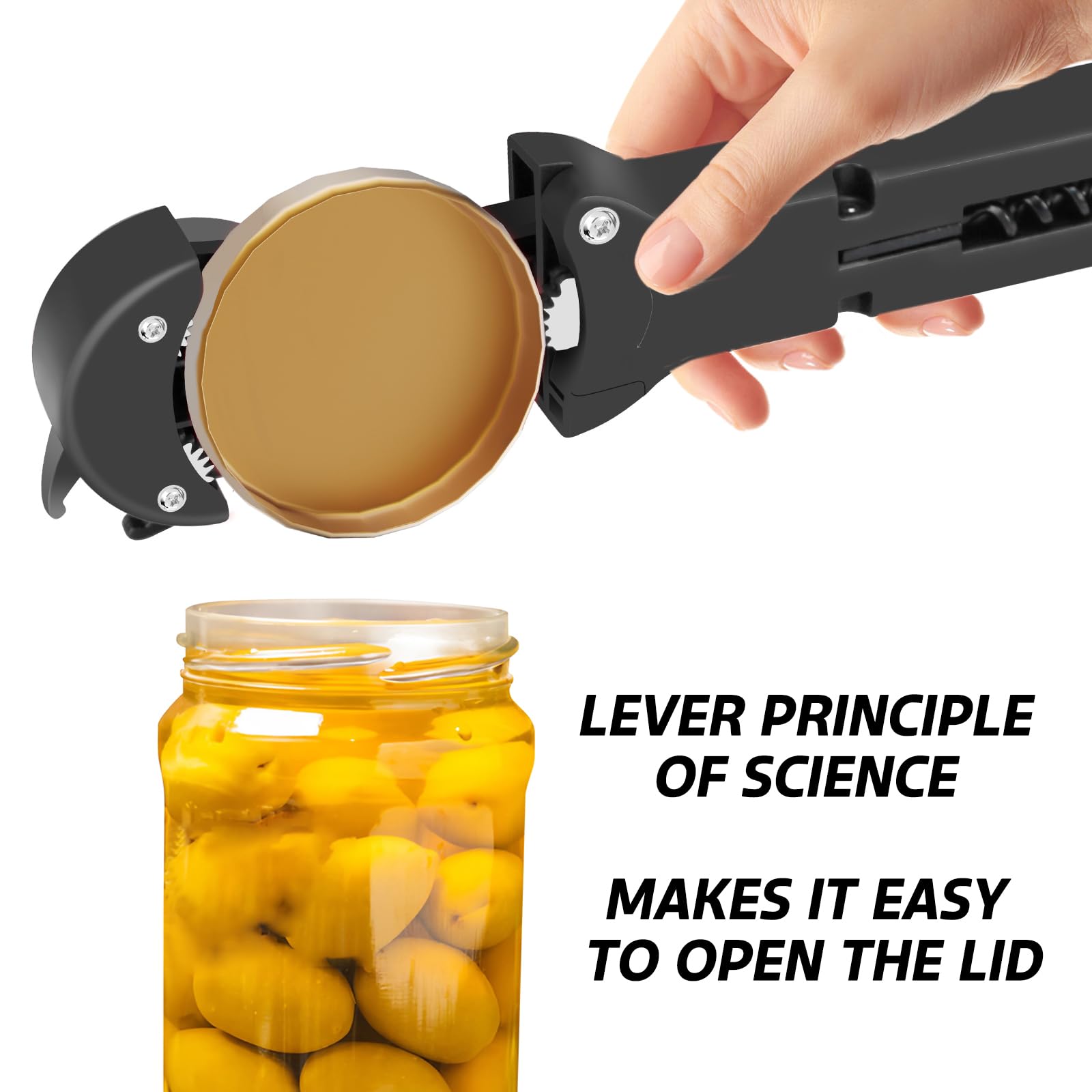 Abridor de botellas y abridor de botellas 7 en 1 para personas mayores con artritis, manos débiles, abrelatas magnético multiretráctil, herramienta original para abrir tapas de cocina (negro)