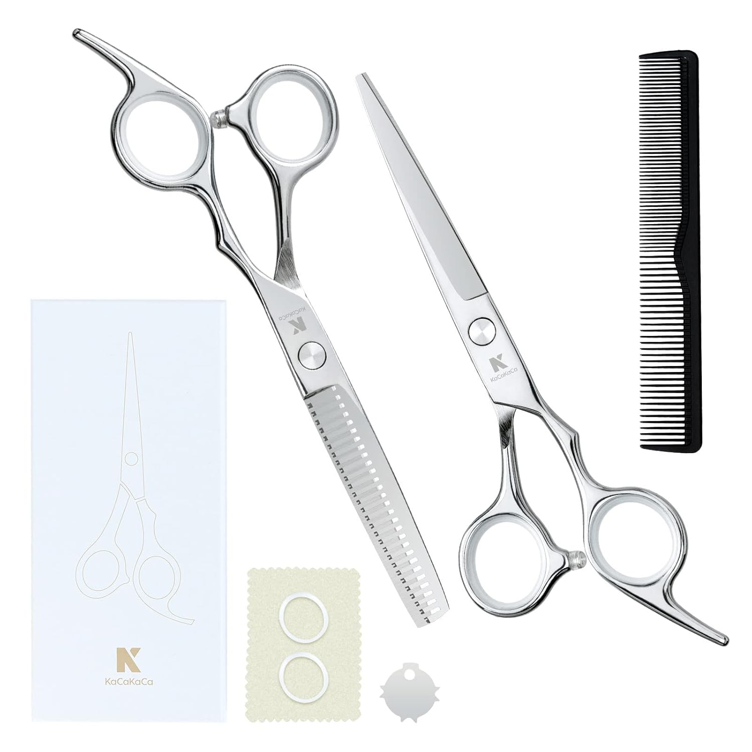 Hair Cutting Scissors Kit, K KaCaKaCa Professional 6.7 inch Stainless Steel Sharp Thinning Shears Haircut Scissors Set for Women Men Kids, Home Salon Barber Hair Cutting Kit with Comb and Case, Silver : Beauty & Personal Care