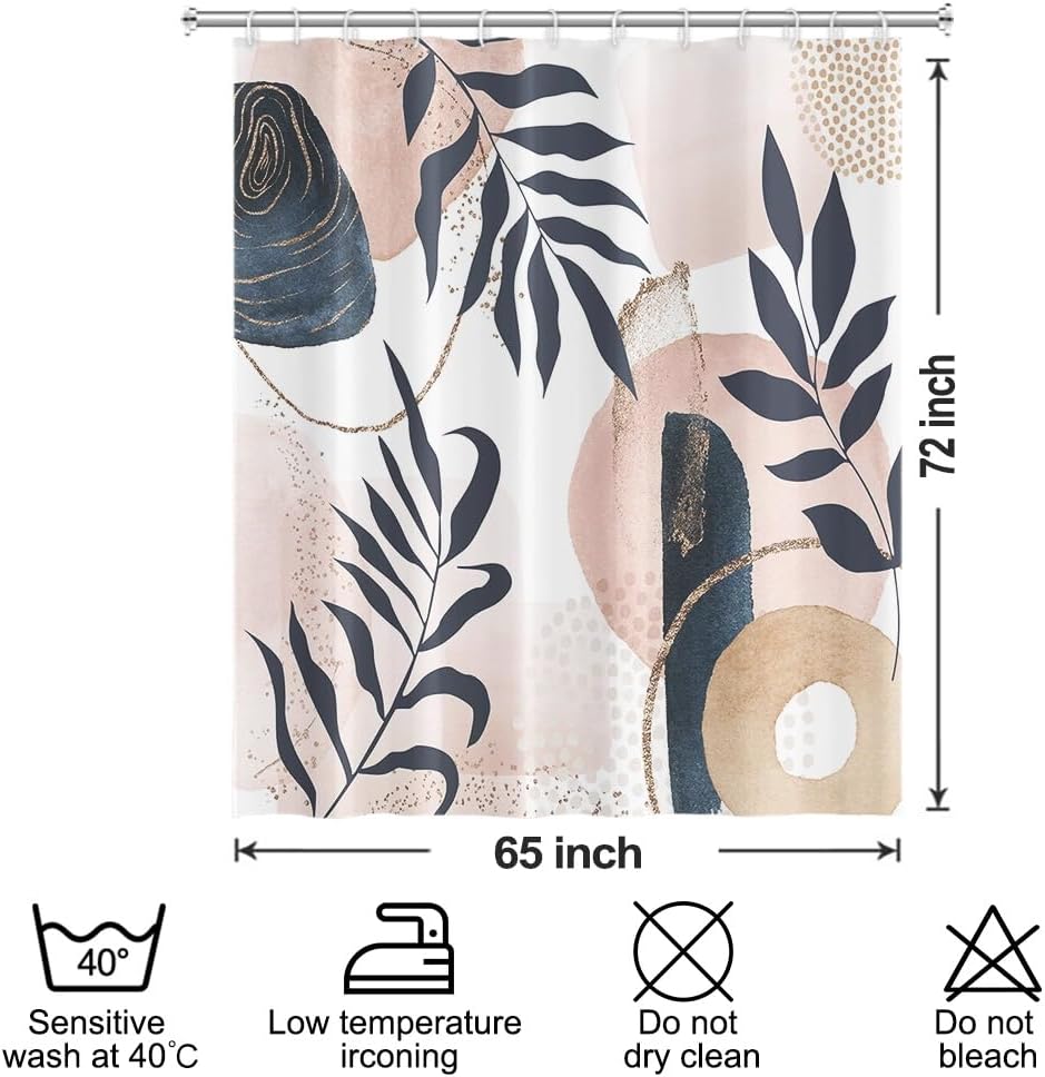Boho Shower Curtain for Bathroom Navy Blue Palm Leaves Stone Waterproof Fabric Bathtub Stall Room Partition Decor Farmhouse Abstract Mid Century Pink Shower Curtains with Hooks 65x72 inches