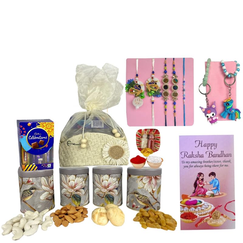 Image of NUTRI MIRACLE Rakhi Nut and Chocolate Hamper for Brothers with Mixed Dry Fruits | Thanksgiving Gift Pack Featuring Roasted Nuts and Dark Chocolates