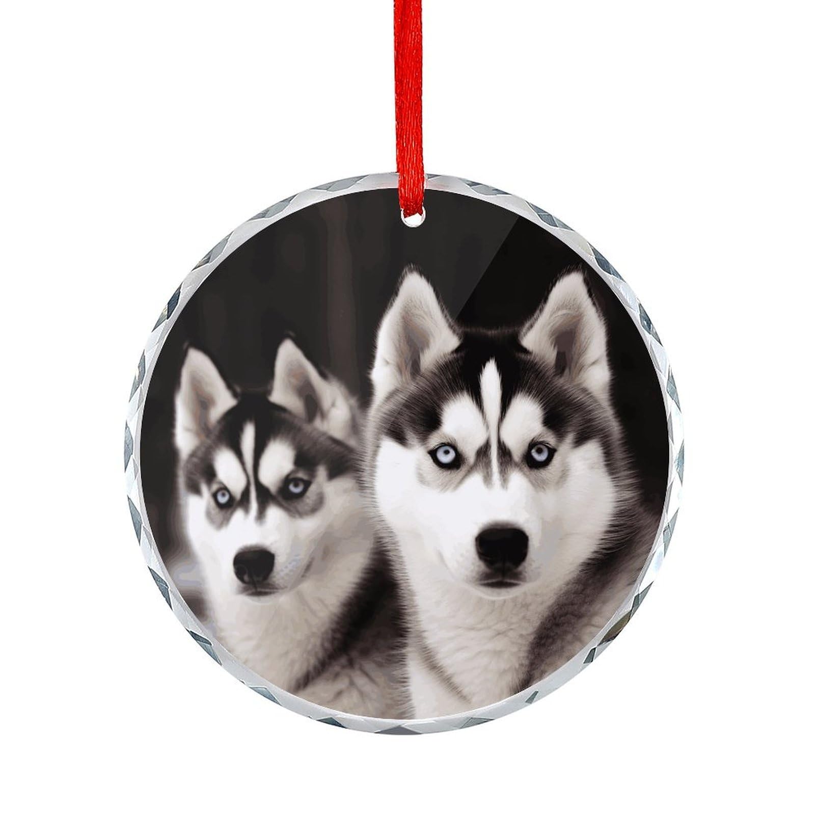 Btcowzrv Style Husky Dog Round Ornament Hanging Pendant Decor