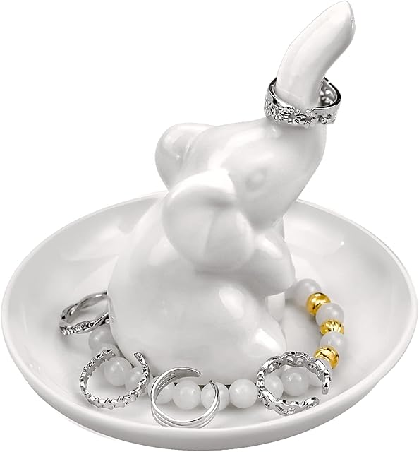 Elephant Ring Holder Gifts for Women Birthday, Ceramic Elephant Jewelry for Christmas Birthday Wedding Women Friend Lovers Girl Dish