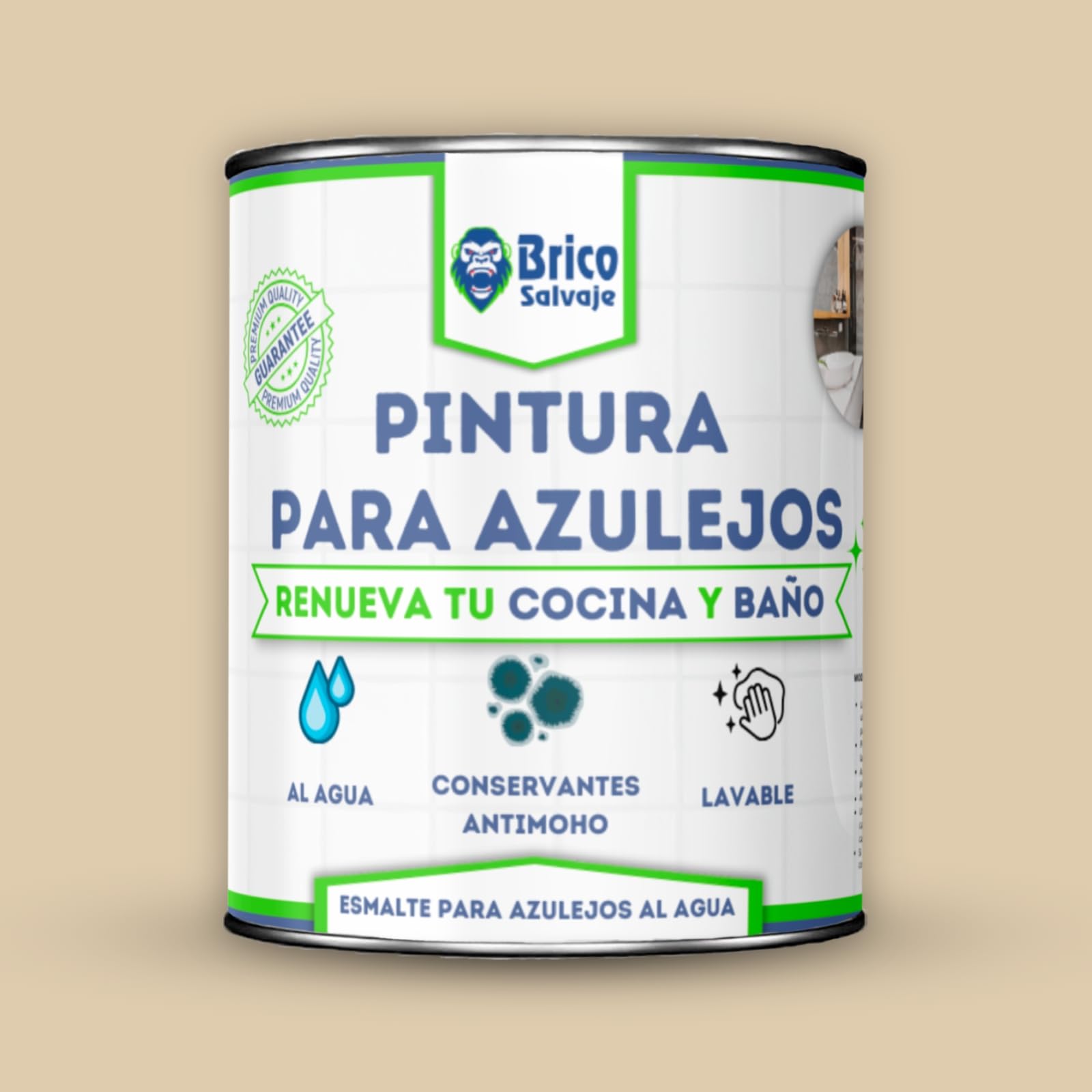 Pintura para Azulejos Cocina y Baño al Agua MATE | Sin Imprimación | Lavable | Gran dureza (Moreno, 750 ML)