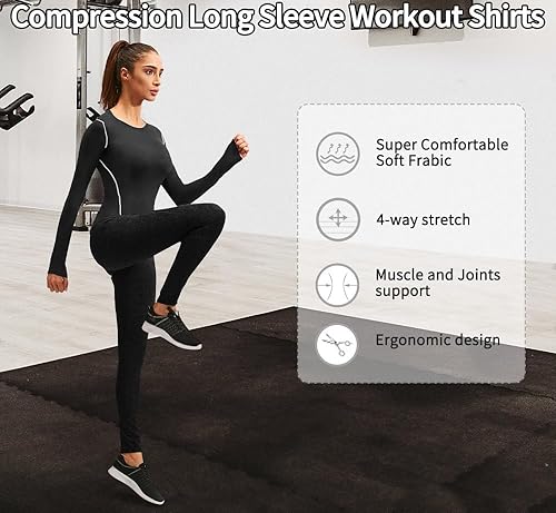 Miniatura 6 de Camiseta de compresión atlética de ajuste seco para mujer, manga larga, para entrenamiento, capa base, ropa deportiva