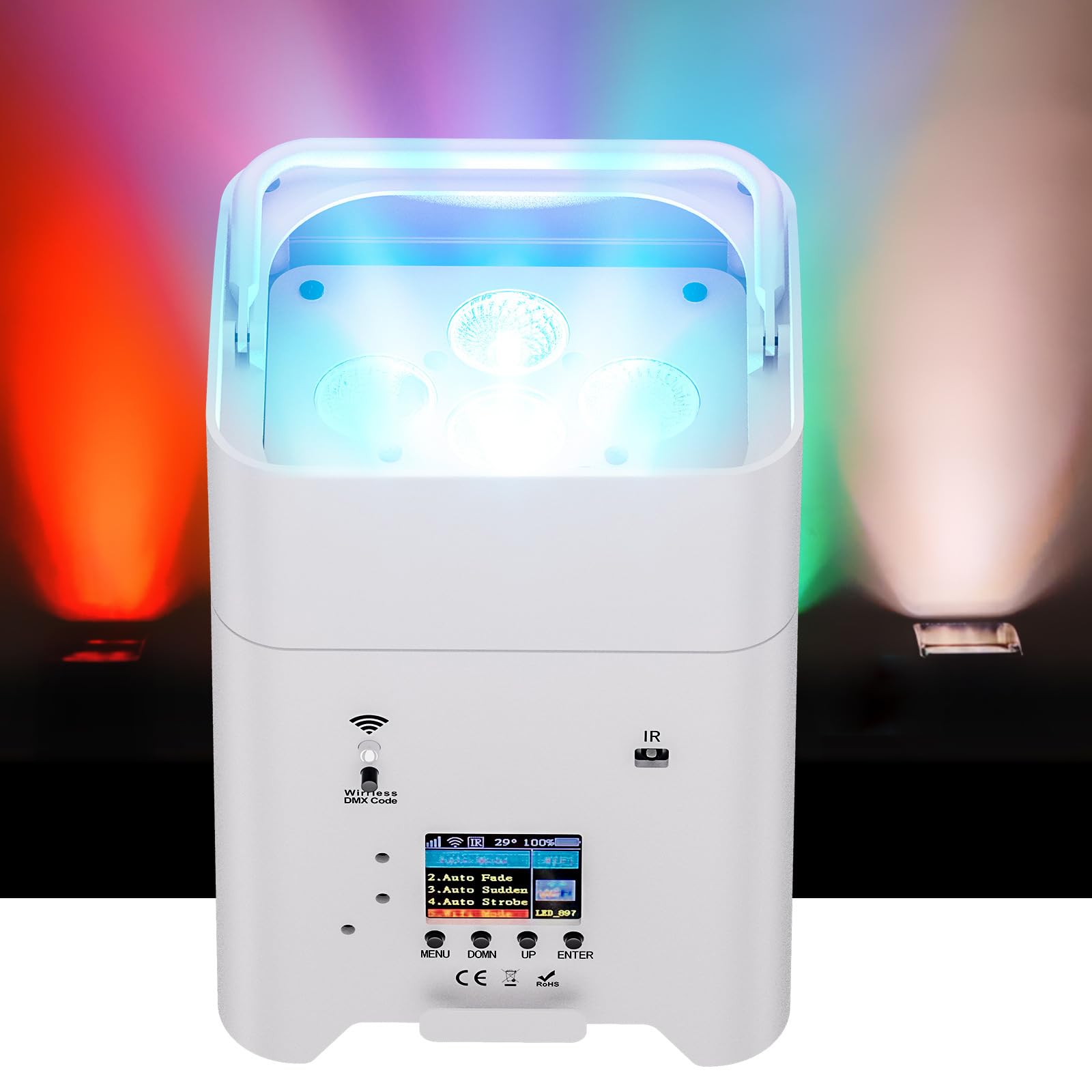Luce par a LED senza fili, 6 x 18 W RGBWA+UV Uplighting con APP, telecomando e controllo DMX, alimentato a batteria per DJ Live Spettacoli Matrimoni Eventi