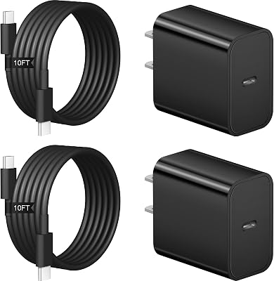 iPhone 17 16 15 Charger Fast Charging 2+2Pack 20W USB C Wall Charger with Extra Long 10FT Fast Charging Cable Compatible with iPhone 17/17 Air/17 Pro/17 Pro Max/iPhone 16/15 Series, iPad Pro -Black