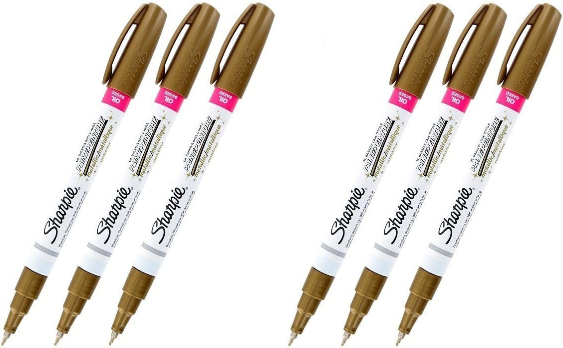 Sharpie OilBased Paint Marker, Extra Fine Point, Gold Ink, Pack of 6
