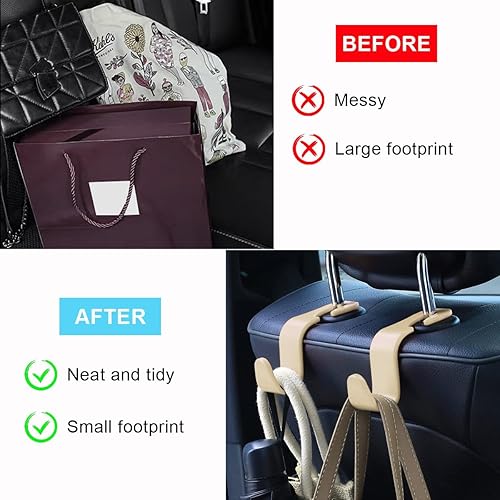 Miniatura 5 de Ziciner Ganchos para reposacabezas de asiento de automóvil, paquete de 4 ganchos duraderos para asiento trasero, organizador de almacenamiento,