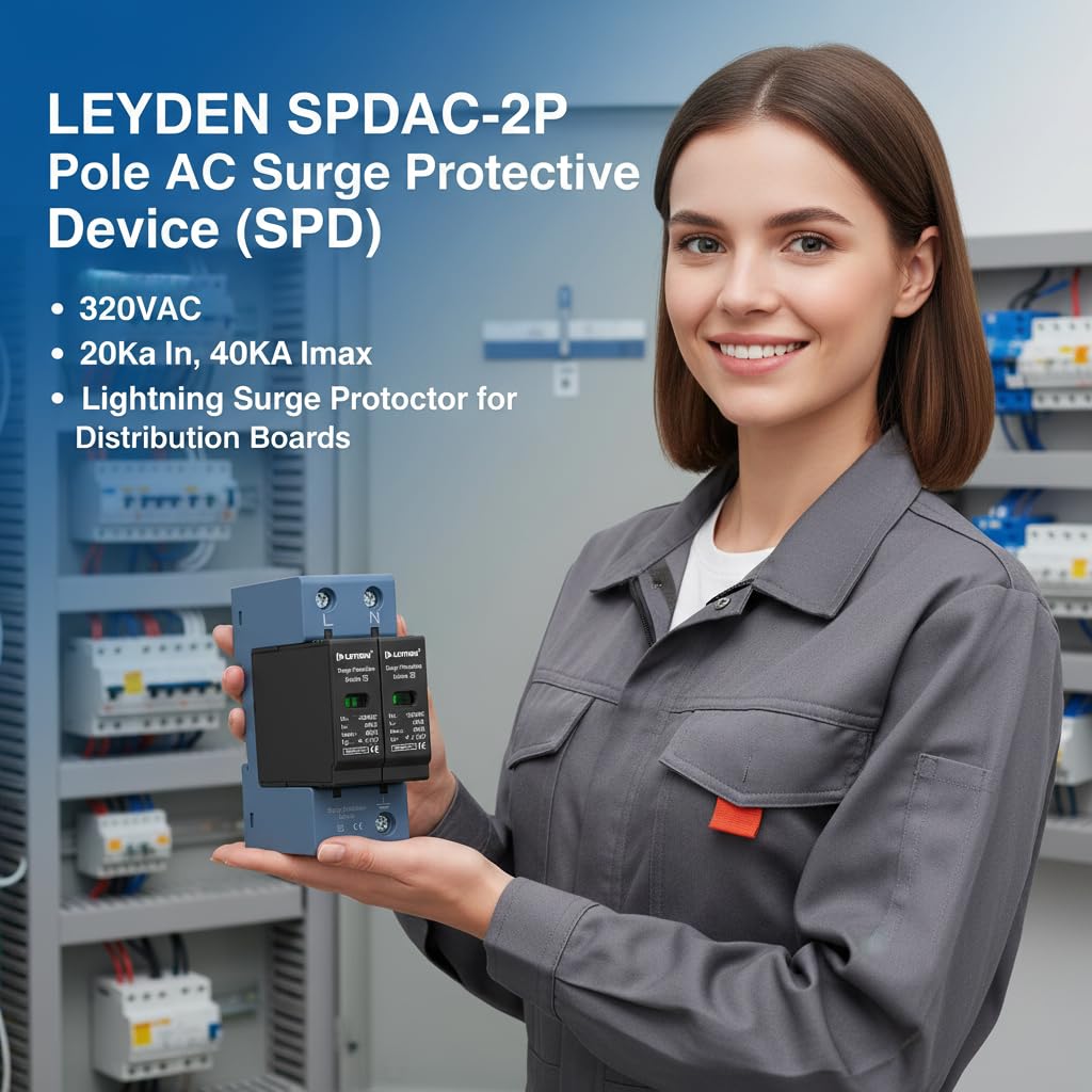 LEYDEN® SPDAC-2P AC Surge Protective Device (SPD) 320VAC | 20kA in, 40kA Imax | Up ≤ 1.5kV | DIN Rail Lightning Surge Protector for Distribution Boards — Amazon image 4