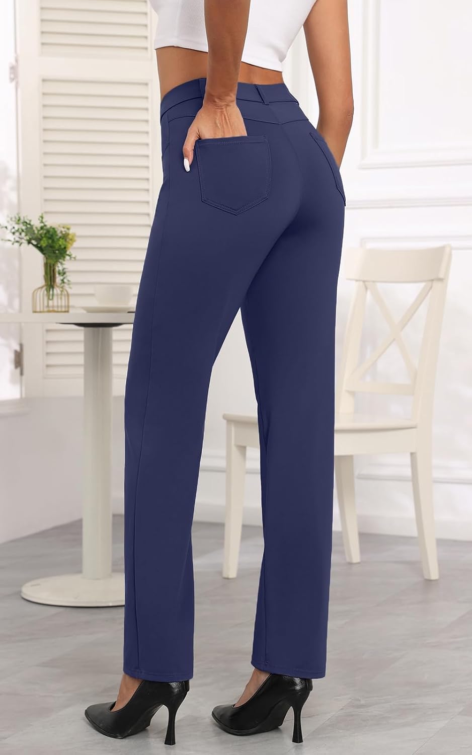 Agenlulu Women's 28"/30"/31.5" High Waisted Dress Pants Petite/Regular/Tall Stretchy Straight Leg Office Work Slacks - Image 3